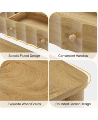 Console Table with 2 Drawers, 55-Inch Fluted Entryway Table, Modern Narrow Sofa Table with Open Shelf, Accent Console Furniture