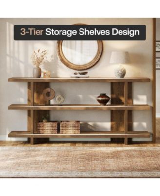 63 Inches Long Console Table with Storage, Wooden Narrow Entryway Table with 3-Tier Shelf, Farmhouse Accent Foyer Sofa Furniture