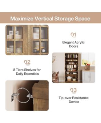 71" Tall Kitchen Pantry Cabinet with Doors and Adjustable Shelves, Modern Rustic Storage Cabinet Wooden Cupboard, Brown