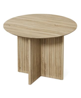 Round Dining Table for 4-6 People, Modern Wooden Kitchen Table with Pedestal Base, Small Dinner Table (Only Table)