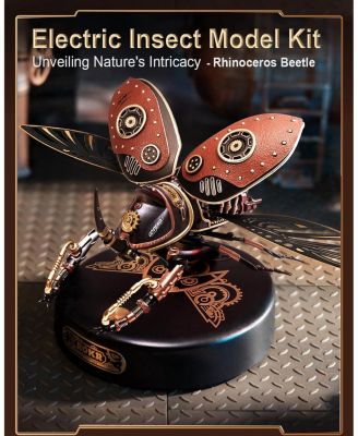 3D Puzzles for Adults Electric Insect Metal Model Building Kit Desk Toys Hobby Kit for Adults Gift for Teens Rhinoceros Beetle Red