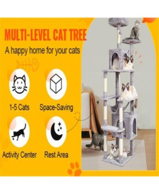 72" Cat Tower with 2 Cat Condos Scratching Post in Light Grey