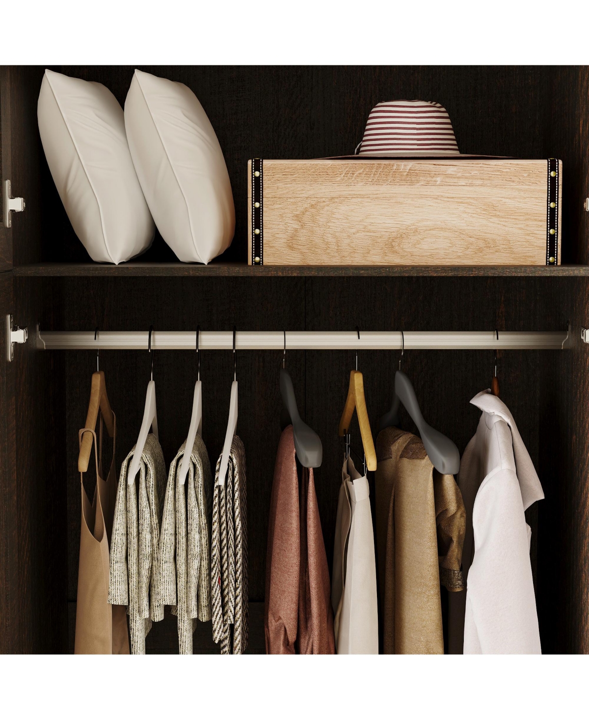 Homsee Wardrobe With Top Cabinet And Mirror，Bedroom Closet，Armoire,Brown