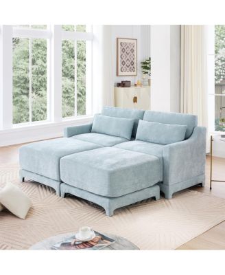 Streamdale Chenille 2-Seater Sofa w/ Ottoman & Pillows - Sky Blue