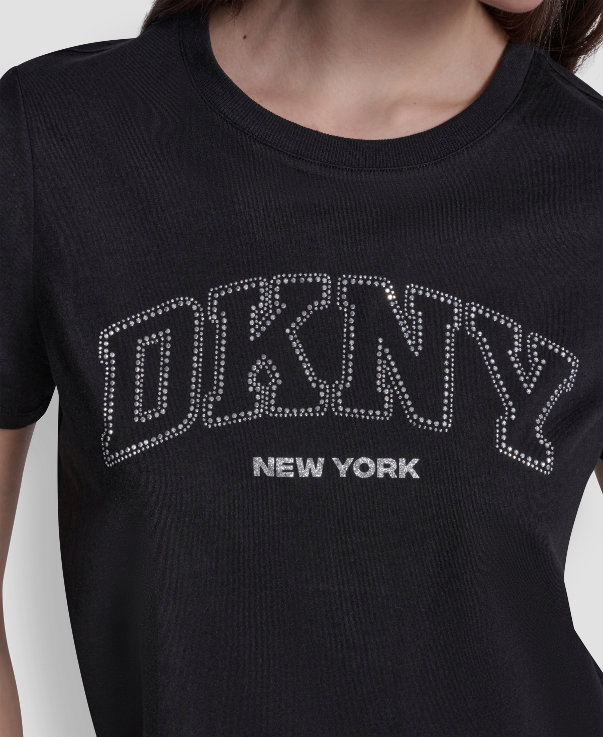 Dkny Sport Women's Rhinestone Varsity Logo Relaxed Fit Pull-On T-Shirt