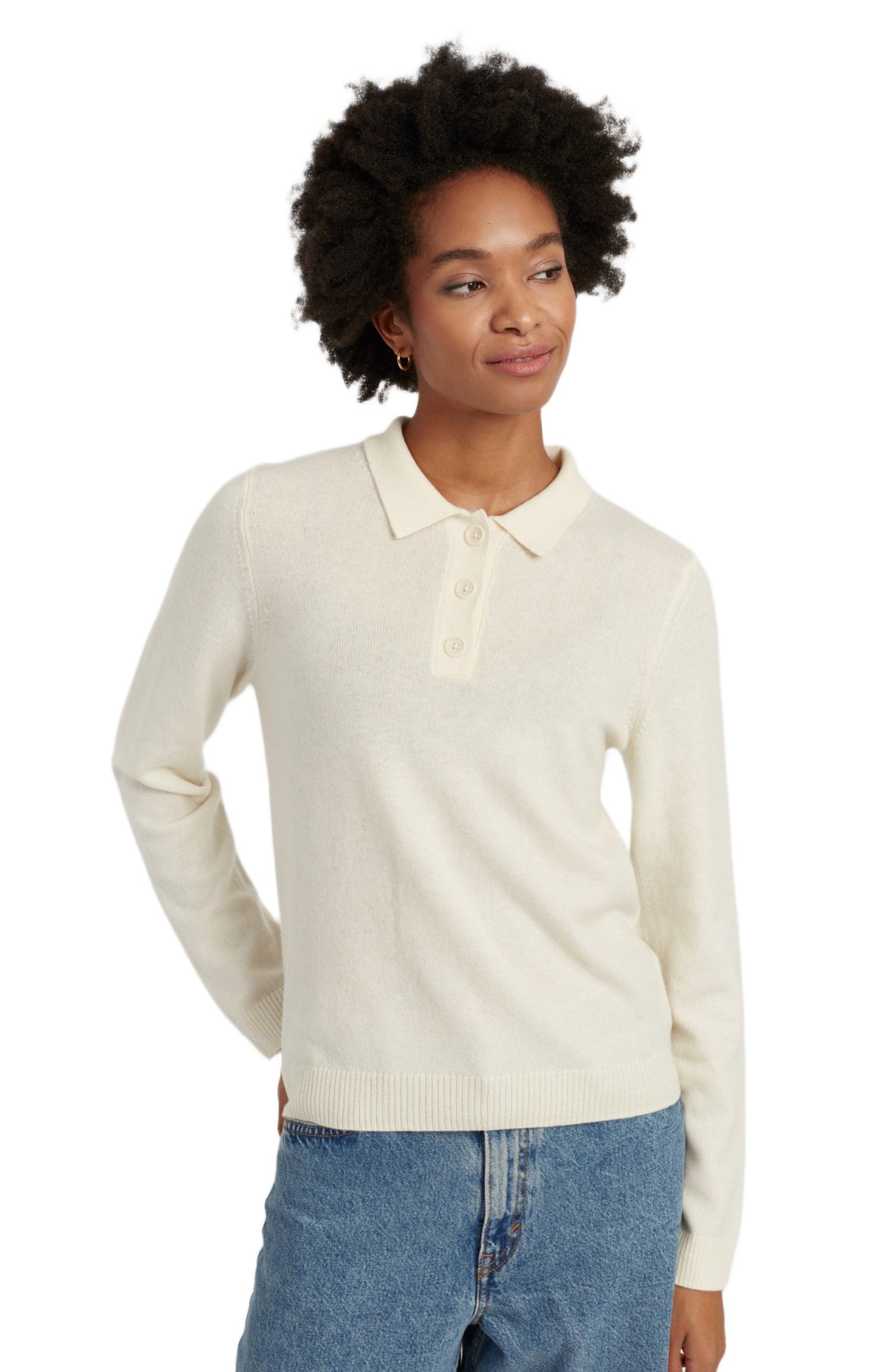 Women's Long-Sleeve Polo Classic-Fit Wool/Cashmere Blend Sweater