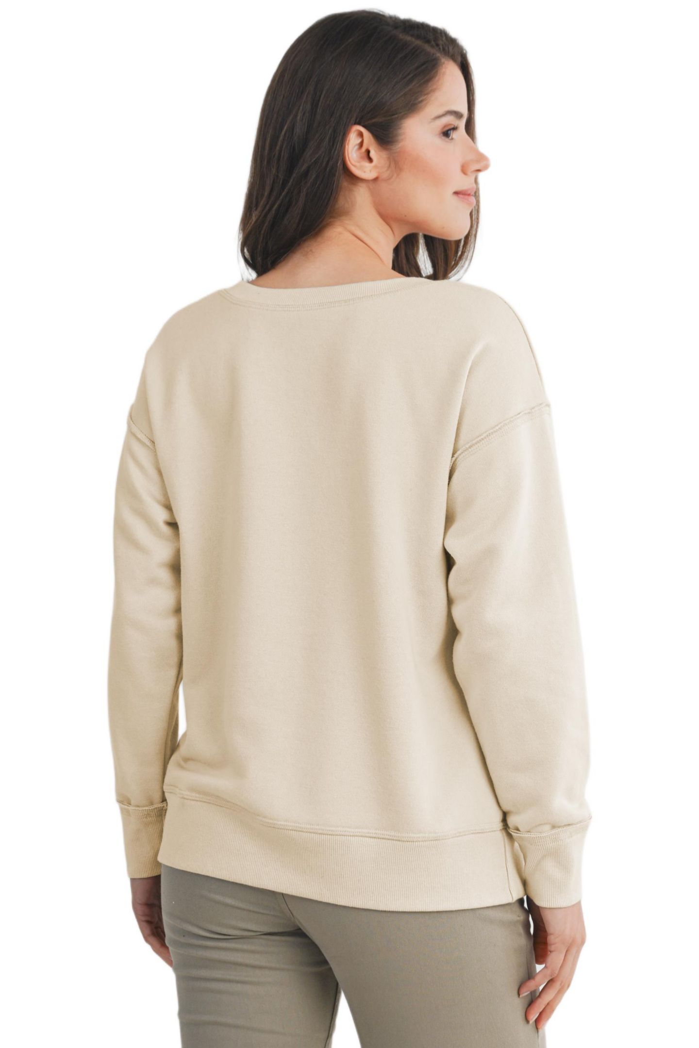 Женский свитшот Hello Miz Maternity V Neck Long Sleeve Front Pocket, цвет: Бежевый — фото 3