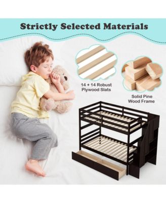 Twin Over Twin Bunk Bed with Storage Stairs & Drawers Full-length Guardrails