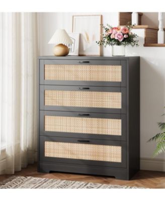 Rattan Dresser, Tall Chest of Drawers, Wood Dresser for Bedroom, Closet, Living Room, Hallway