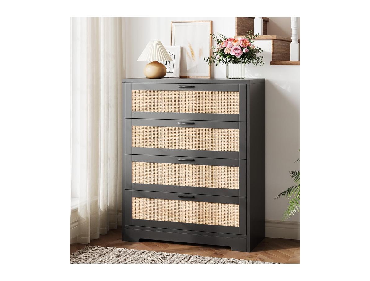 gaomon Rattan Dresser, Tall Chest of Drawers, Wood Dresser for Bedroom, Closet, Living Room