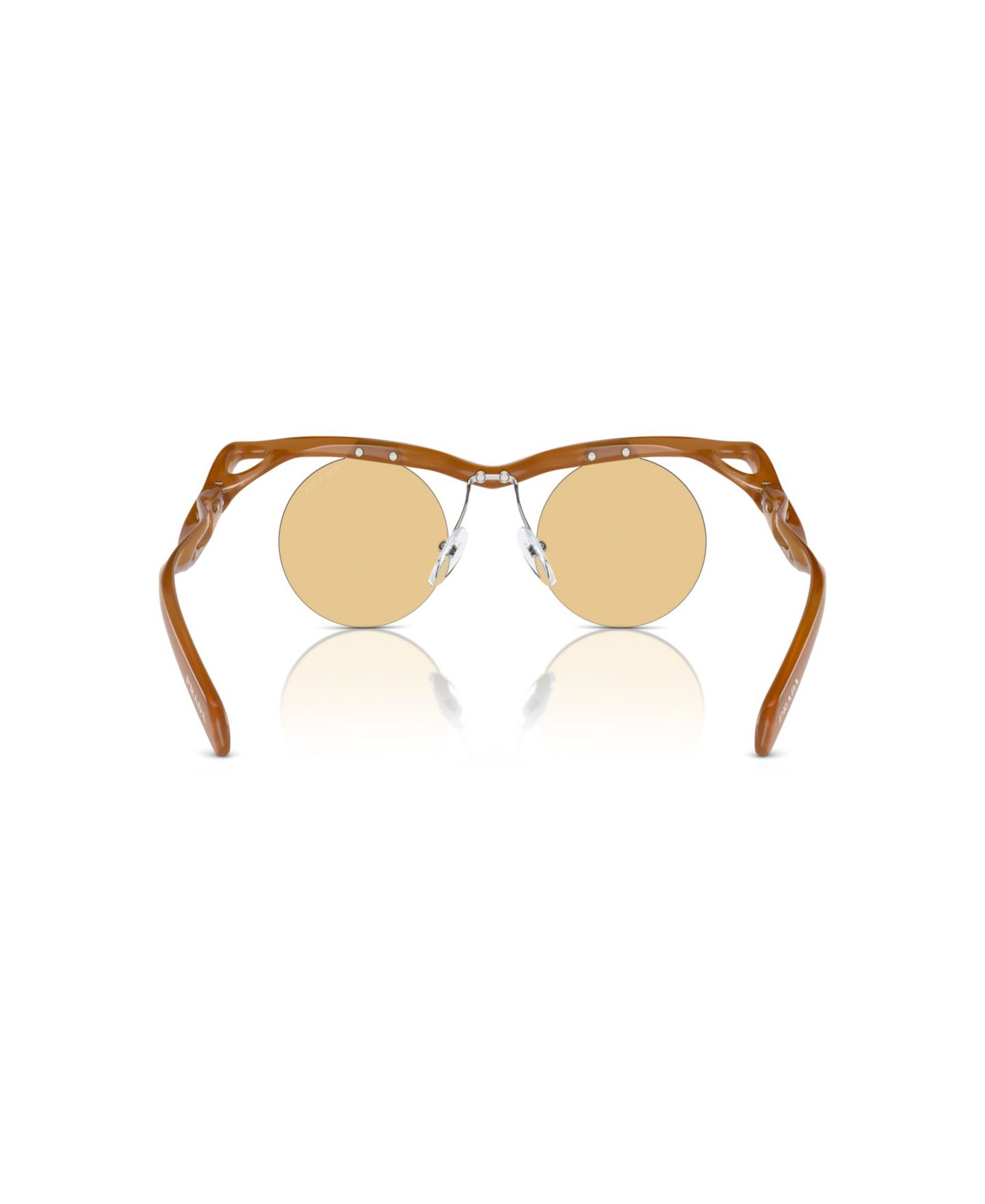 Женские солнцезащитные очки PRADA Round Sunglasses, PR A24S, цвет: Коньячный — фото 4