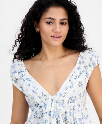 Juniors' Cotton High-Low Peasant Top