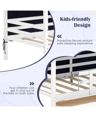 Twin House Bed Solid Wood Playhouse Bed Low Loft Bed with Tent 2 Storage Drawers