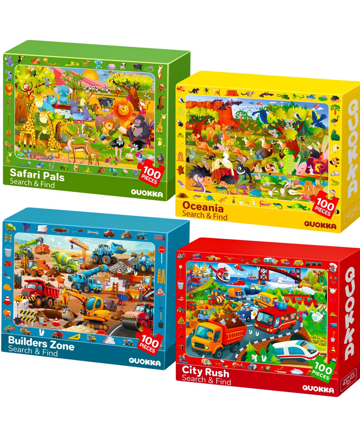 Quokka 4xSET 100 Piece Puzzles for Kids Ages 4-6 – Search and Find Artist-Crafted Illustrations