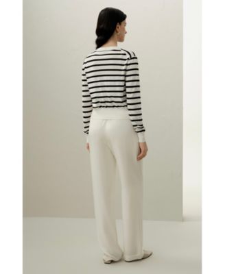 Women's Silk-Cotton Striped Knit Cardigan Set