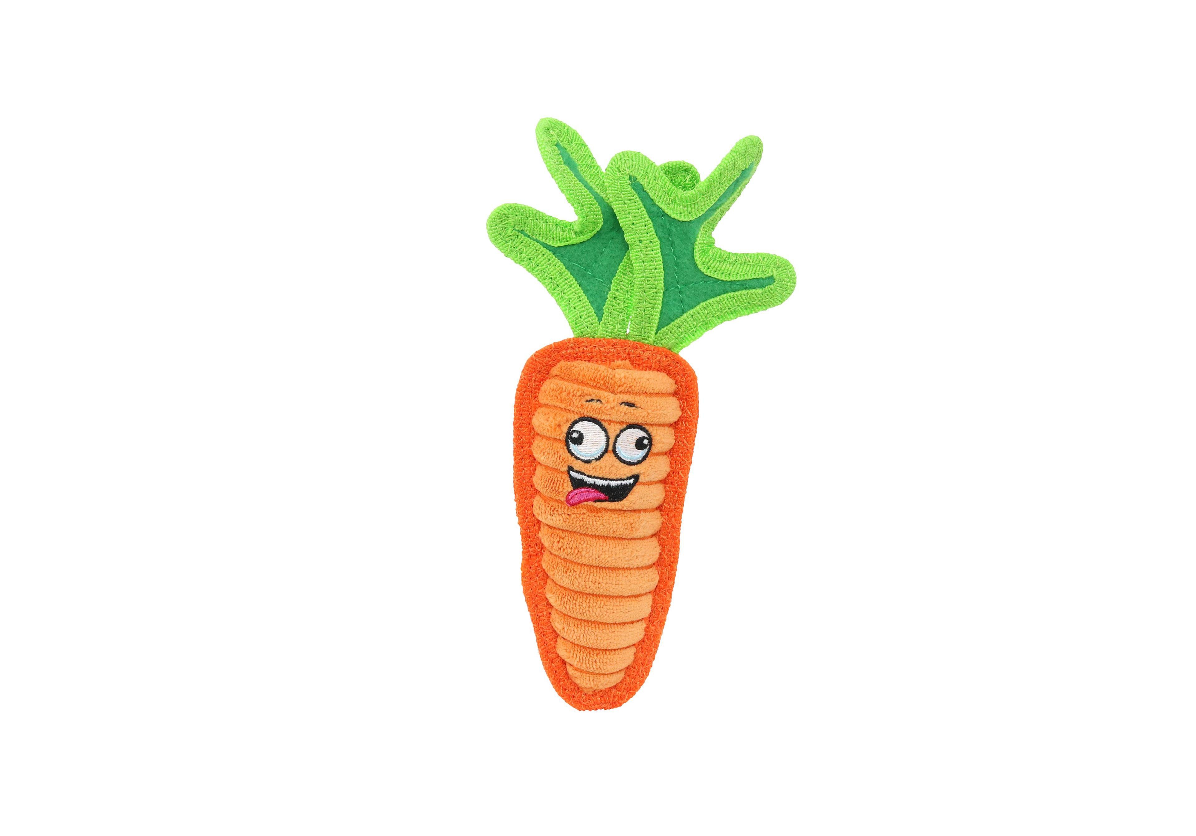 Tuffy Funny Food Jr Carrot, Durable Plush Squeaky Dog Toy