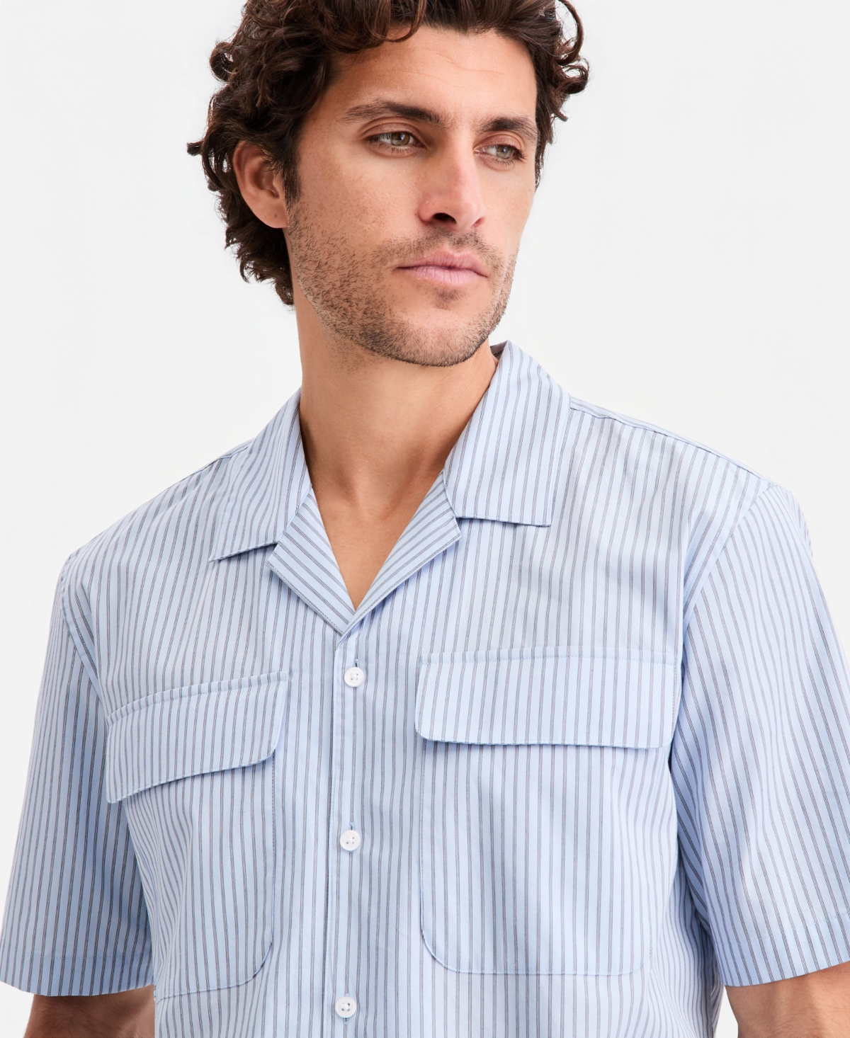Alfani Men's Lucas Cotton Poplin Striped Camp Shirt, Macy's Exclusive