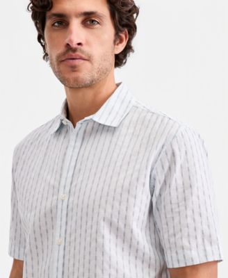 Men's Cotton Textured-Stripe Short-Sleeve Shirt