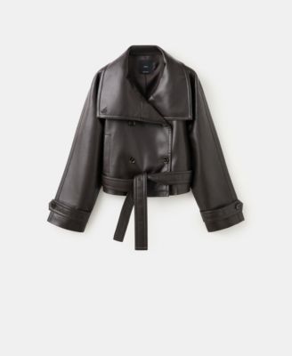 Women's Faux-Leather Lapels Maxi Jacket