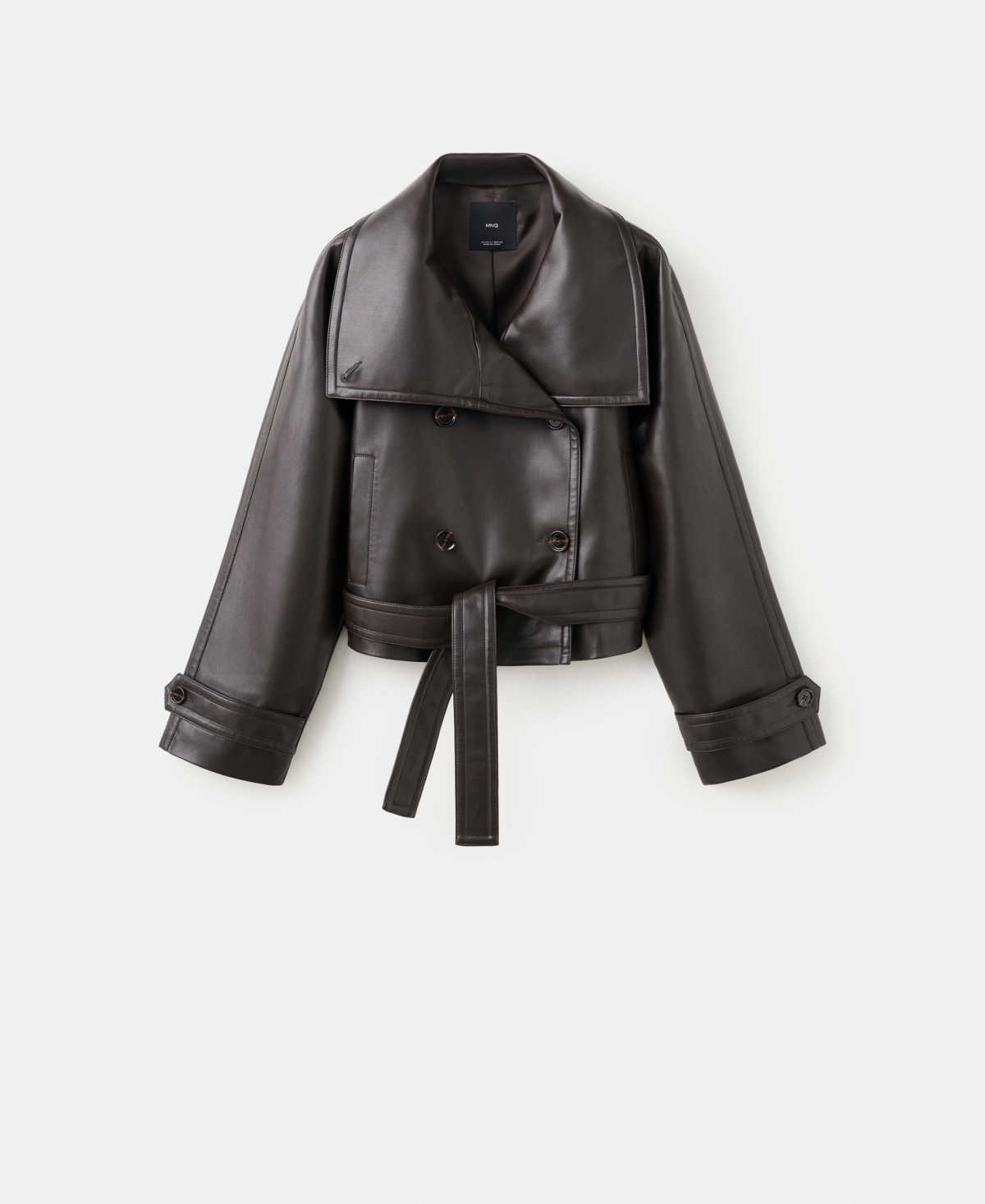 Mango Women's Faux-Leather Lapels Maxi Jacket