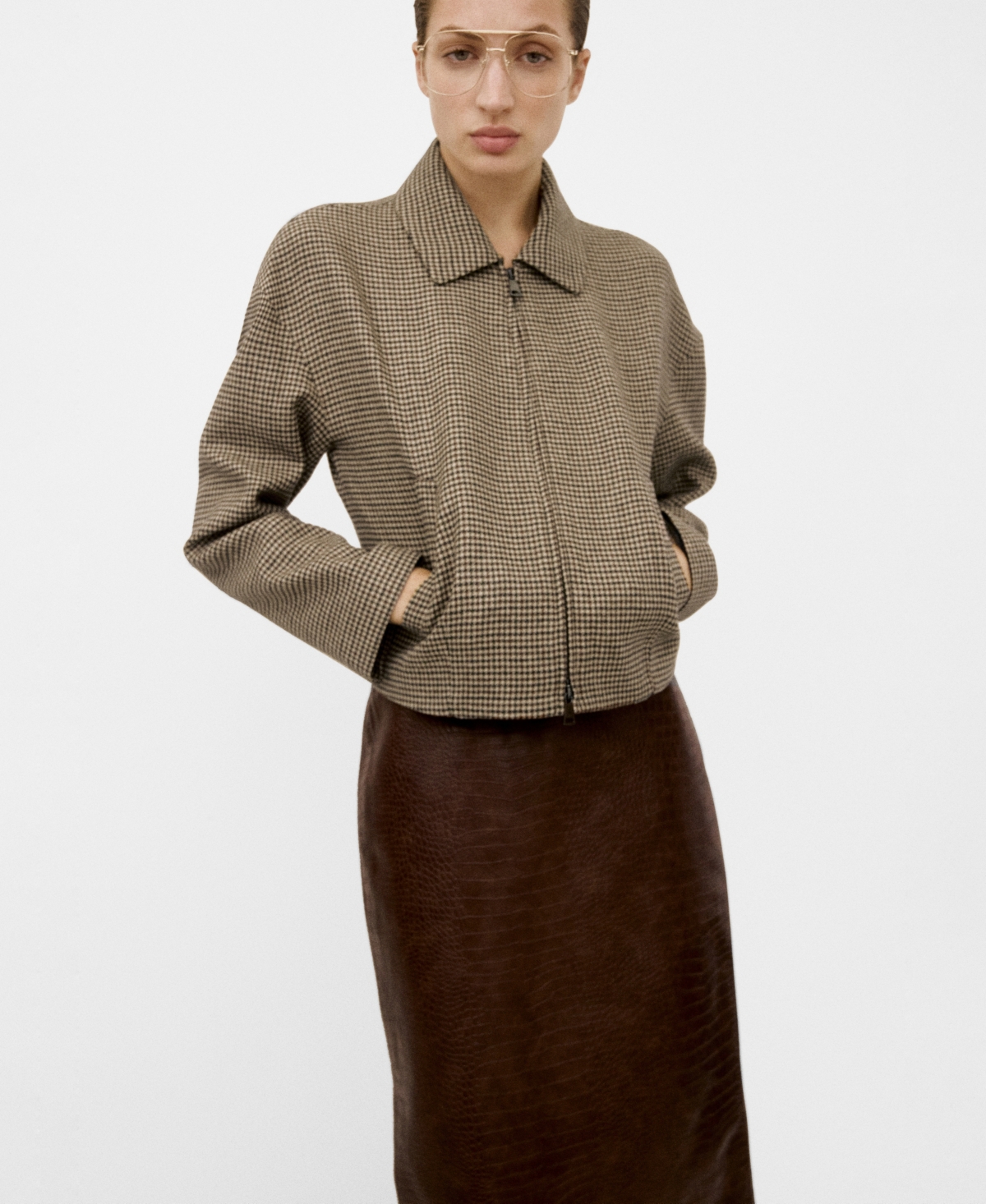 Mango Women's Lapels Houndstooth Jacket