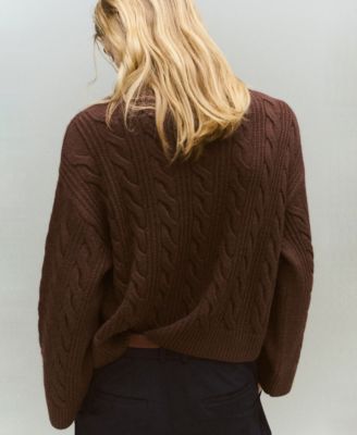 Women's V-Neck Braided Sweater