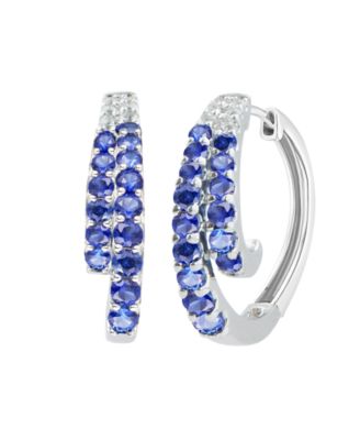 Lab-Grown Ruby (1 ct. t.w.) and White Sapphire (0.02 ct. t.w.) Hoop Earrings in Sterling Silver (Also Available in Emerald, Sapphire)