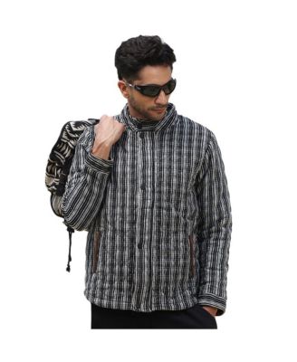 Men's Midnight Black Woven-Striped Quilted Jacket