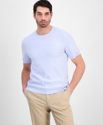 Men's Oversized Piqu&eacute; Knit Short-Sleeve Sweater