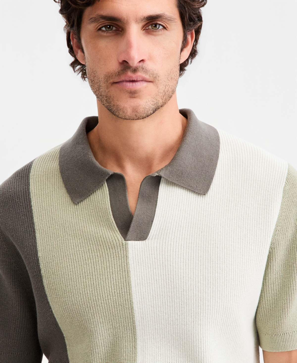 Alfani Men's Cotton Colorblocked Johnny Collar Sweater, Macy's Exclusive