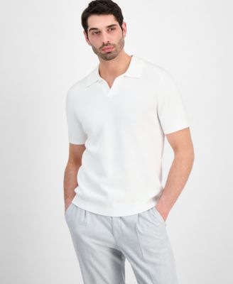 Men's Cotton Johnny Collar Short-Sleeve Sweater