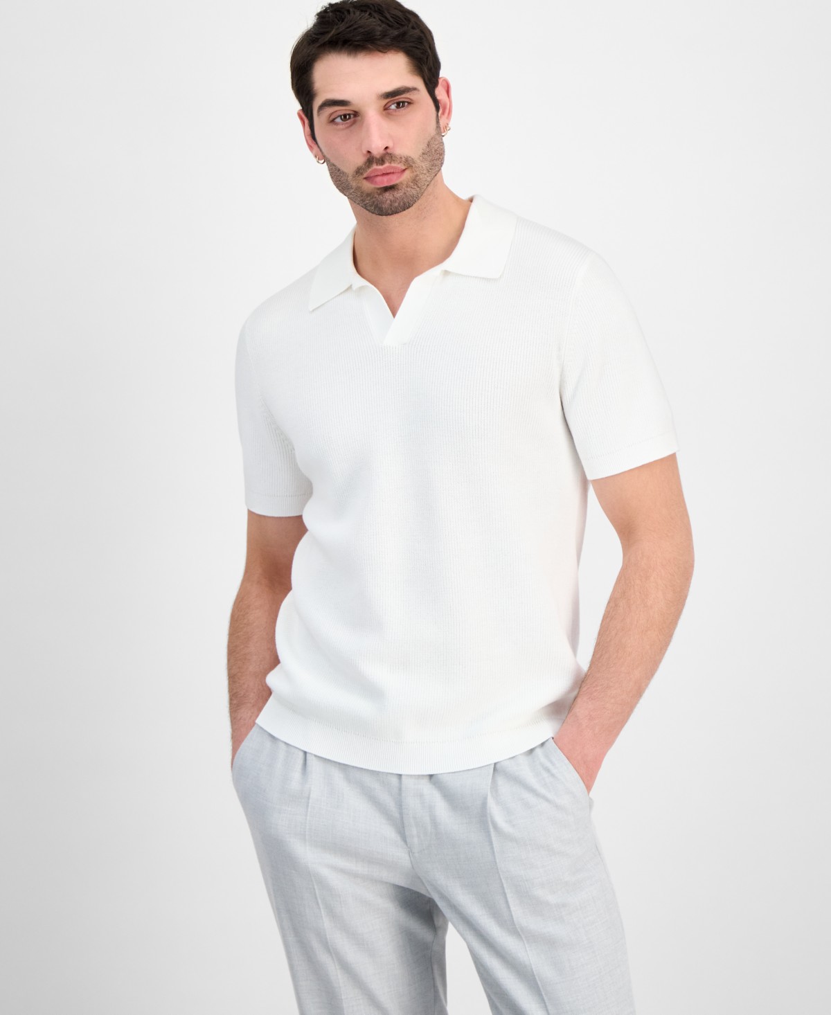 Мужские Alfani Men's Cotton Johnny Collar Short-Sleeve Sweater — фото 1