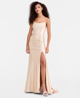 Juniors' Sleeveless Glitter-Knit Gown