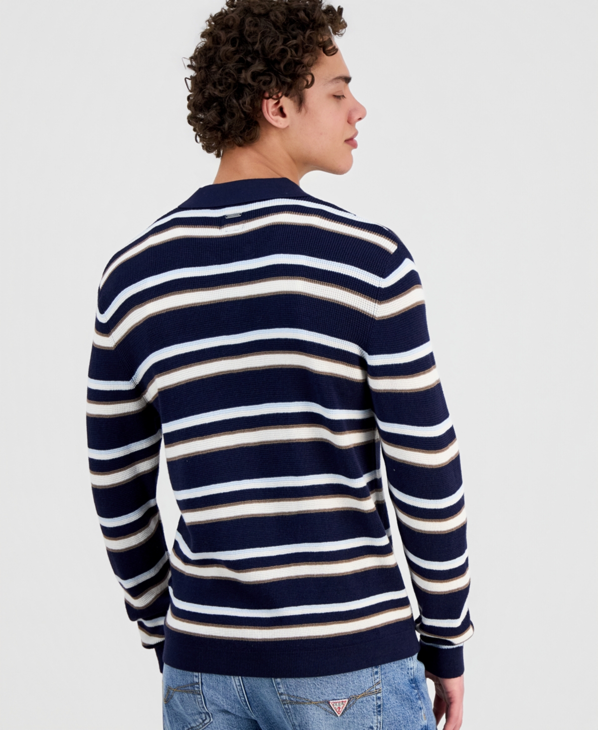 Guess Men's Stanton Striped Polo Sweater