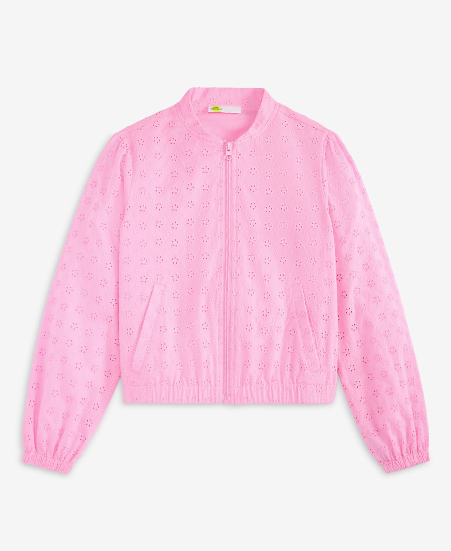 Girls' 5-20 Cotton Eyelet Bomber Jacket