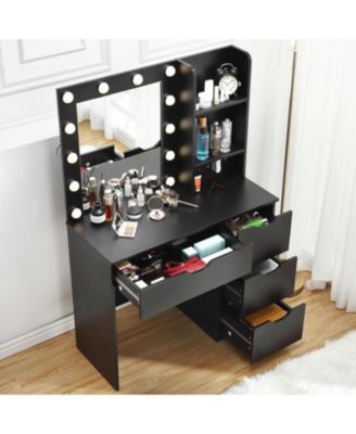 Modern Vanity Makeup Desk  Vanity Mirror Built-in Lights 4 Drawers for Bedrooms, Apartments, Easy to Assemble