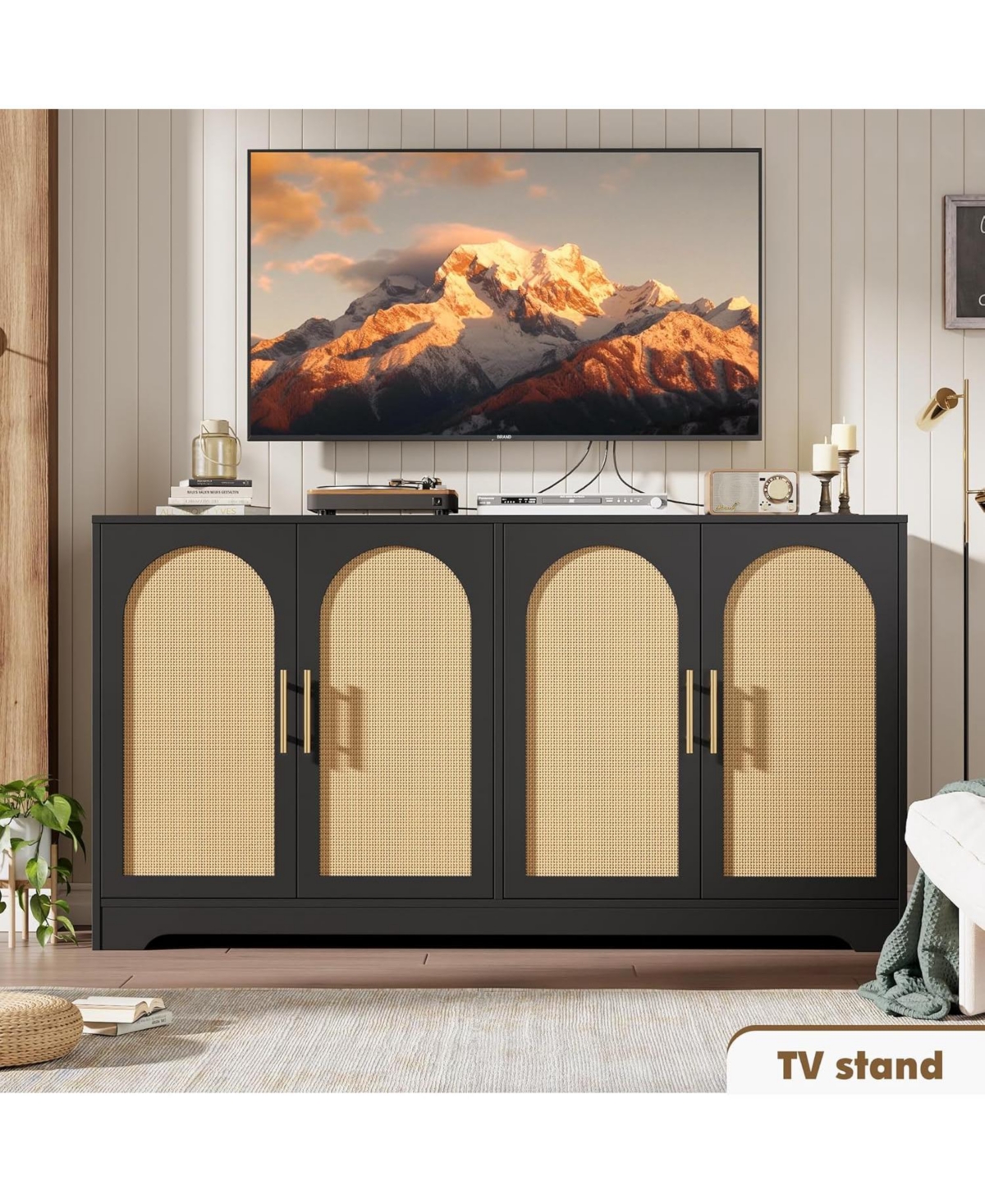 gaomon 59” Sideboard Buffet Cabinet, Large Credenza Storage with 4 Rattan Doors