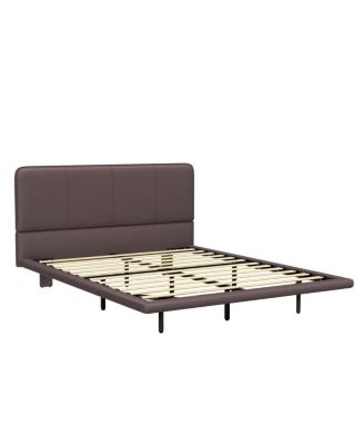 Floating Bed Frame w/LED, Modern PU Leather Platform Bed