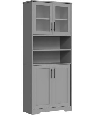 67" Wooden Tall Storage Cabinet with Glass Doors and Adjustable Shelves