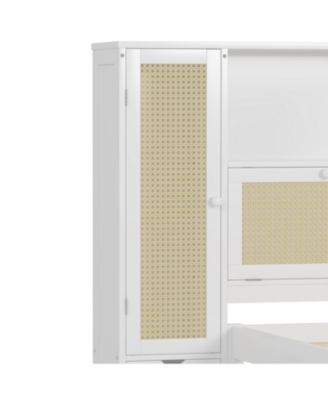 Wooden Platform Bed with Storage Lockers, Drawer, Shelf