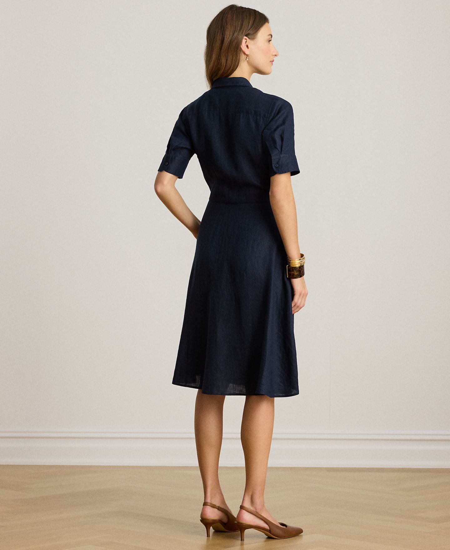 Женское платье Lauren Ralph Lauren Petite 100% Linen Shirt Dress, цвет: Тёмно-синий — фото 4