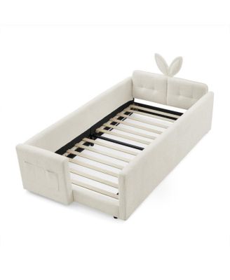 Twin Size Upholstered Platform Bed with Rabbit Ear Headboard