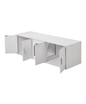 White Hidden Wooden Cat Litter Box Enclosure