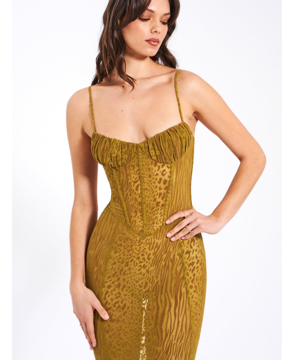 Miss Circle Women's Ulani Gold Burnout Velvet Detail Mesh Maxi Dress