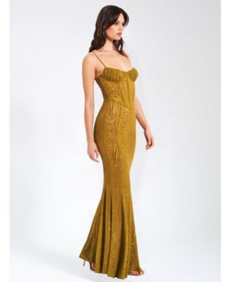 Women's Ulani Gold Burnout Velvet Detail Mesh Maxi Dress