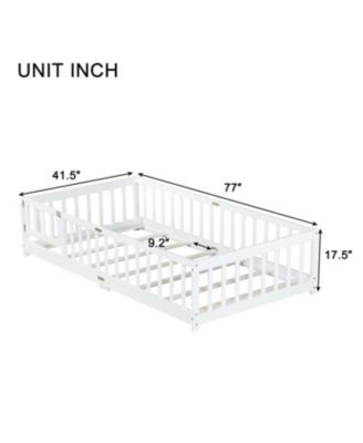 Twin Floor Bed with Fence & Door, White