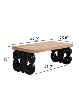 Black Scroll Coffee Table - 47" Rectangular Wood Farmhouse Table