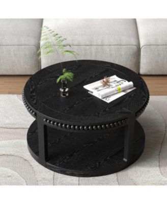 31.5" Round Wood Coffee Table - 2-Tier Rustic Shelf