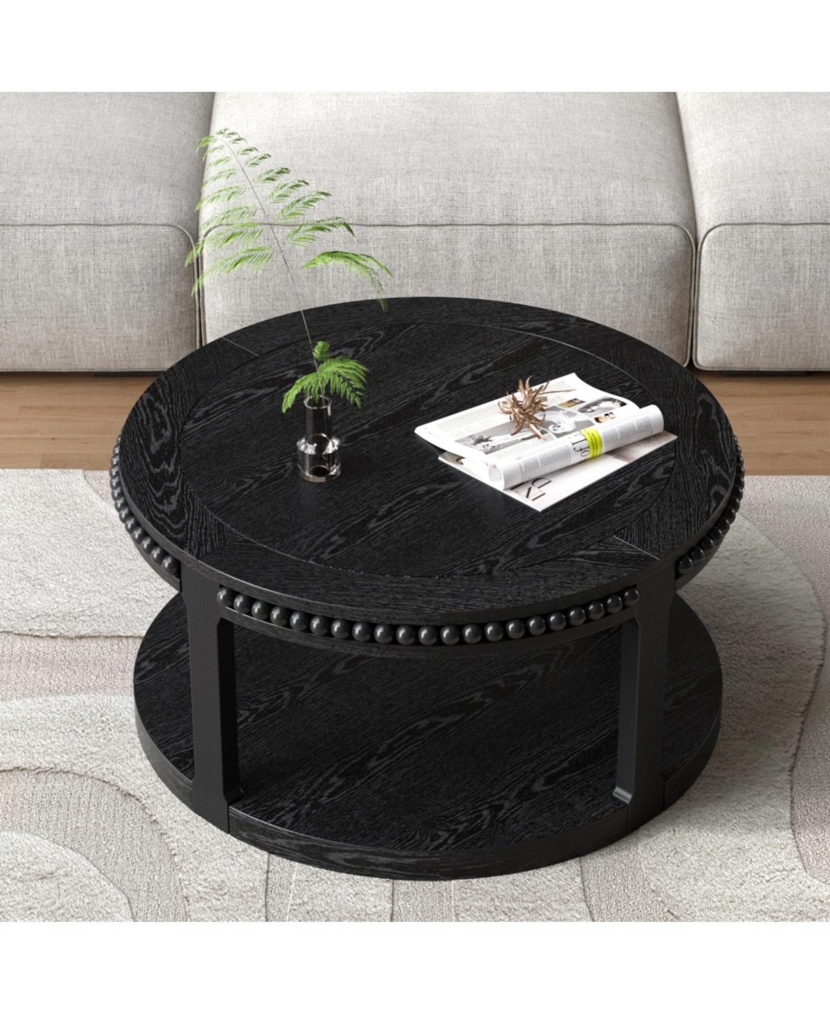 Streamdale Furniture 31.5" Round Wood Coffee Table - 2-Tier Rustic Shelf