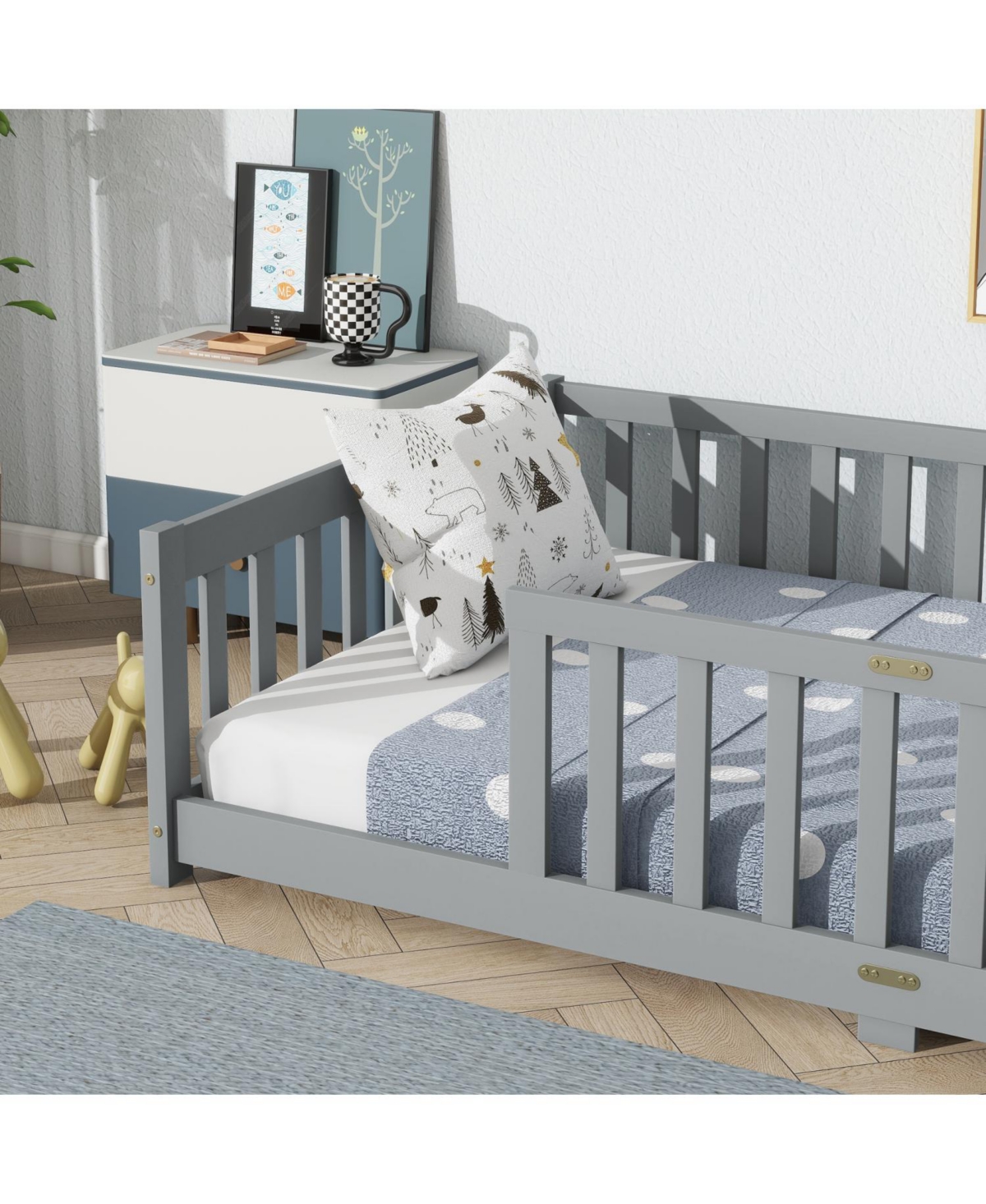 Streamdale Furniture Twin Floor Bed with Fence